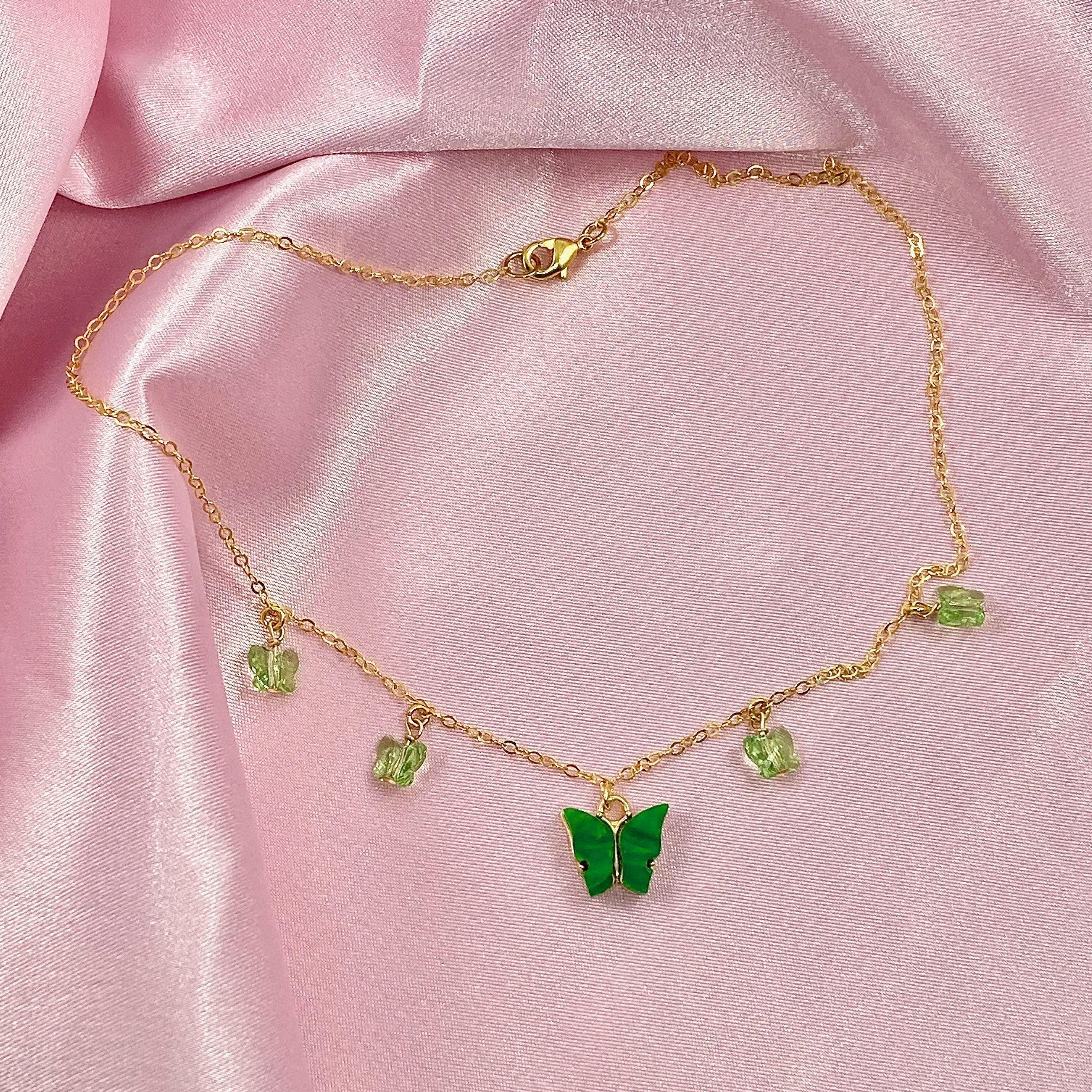 Peridot Emerald Butterfly Choker 14K Gold Necklace