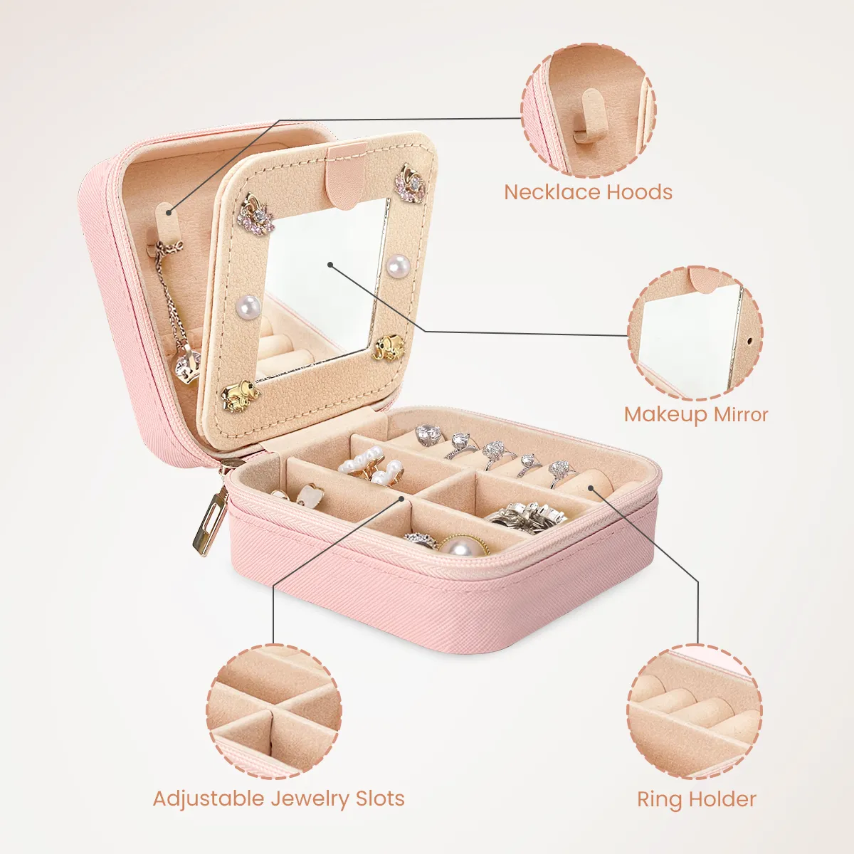 Personalized Jewelry Box, Pink Travel Jewelry Box with Initial B, Small Monogrammed Jewelry Case Organizer for Girls Women Teen Kids, Mini Travel Essentials Gifts for Birthday Christmas
