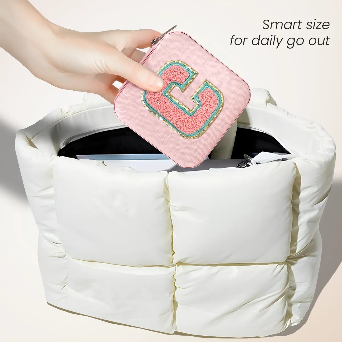 Personalized Jewelry Box, Pink Travel Jewelry Box with Initial C, Small Monogrammed Jewelry Case Organizer for Girls Women Teen Kids, Mini Travel Essentials Gifts for Birthday Christmas