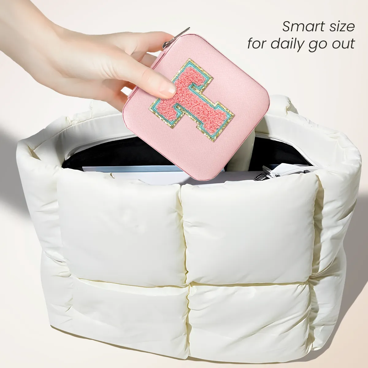 Personalized Jewelry Box, Pink Travel Jewelry Box with Initial T, Small Monogrammed Jewelry Case Organizer for Girls Women Teen Kids, Mini Travel Essentials Gifts for Birthday Christmas