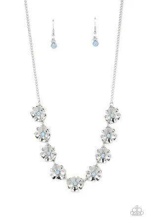 Petunia Palace - Blue - Opalescent Rhinestone Flower Paparazzi Short Necklace