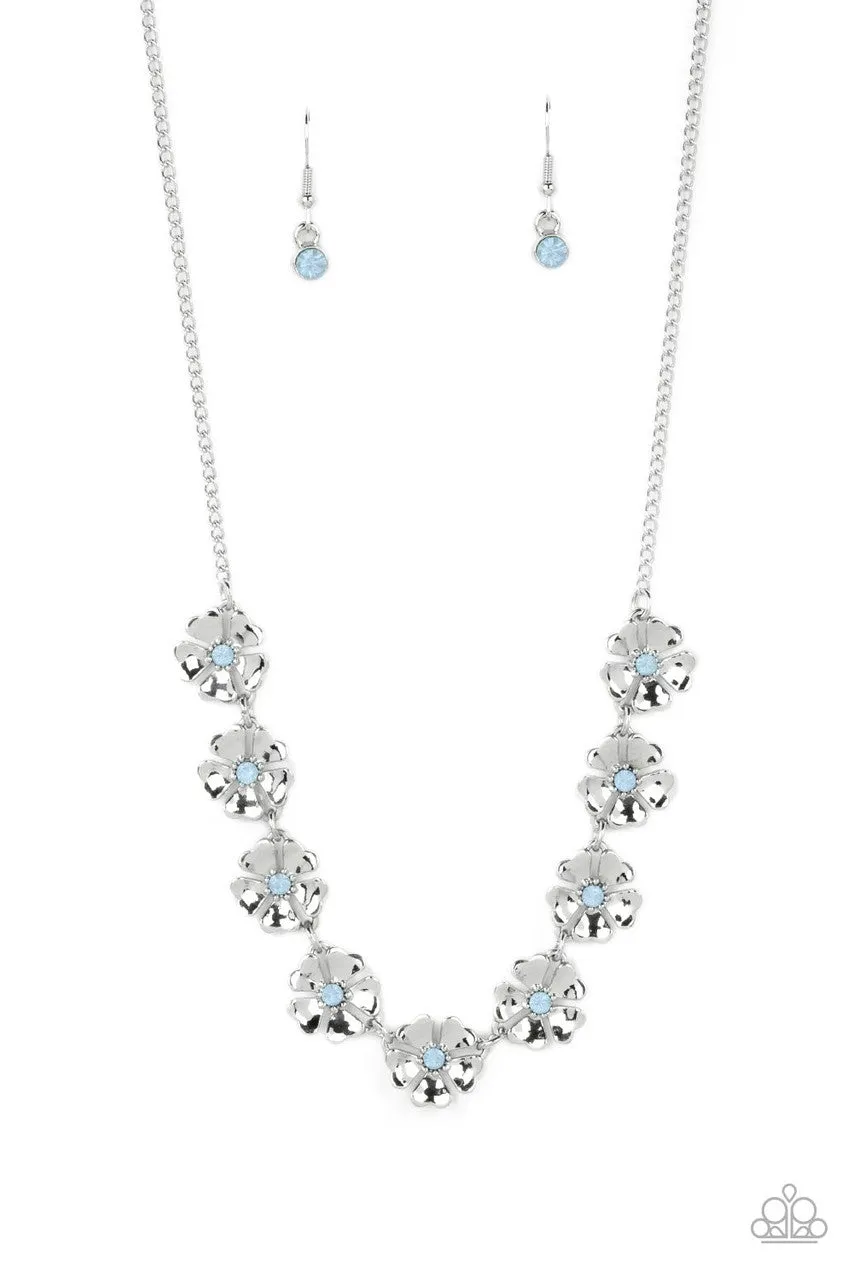 Petunia Palace - Blue - Opalescent Rhinestone Flower Paparazzi Short Necklace