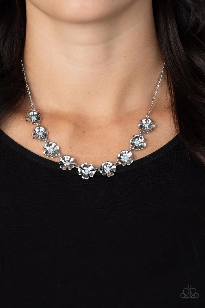Petunia Palace - Blue - Opalescent Rhinestone Flower Paparazzi Short Necklace