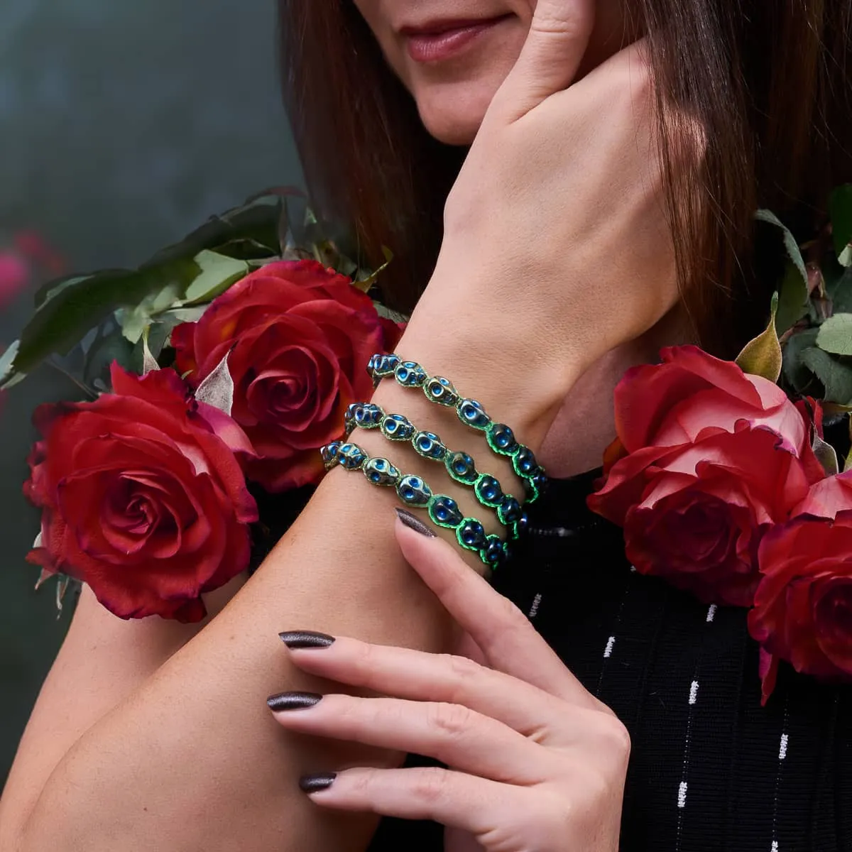 Phantom Tides | Teal Skulls x Teal GloWeave | Macrame Bracelet