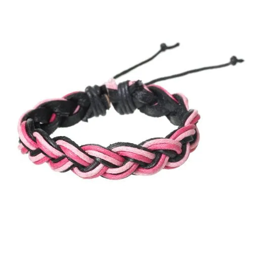 Pink & Fushia Cowhide Rope Braided Bracelet