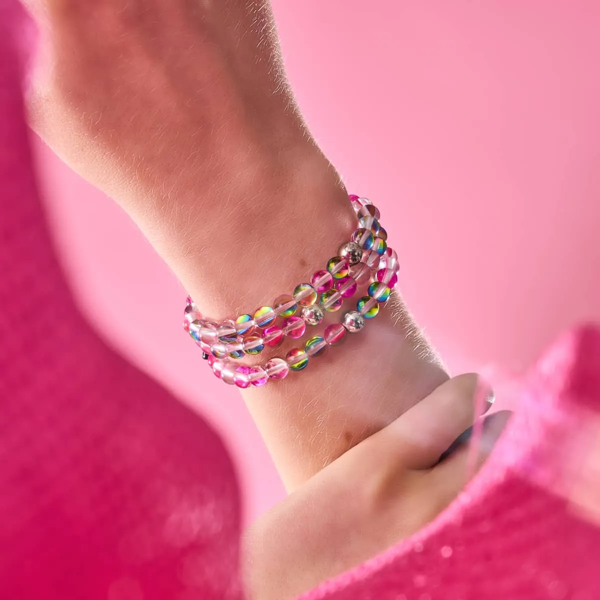 Pink Cosmos | Silver | Galaxy Glass Bead Bracelet