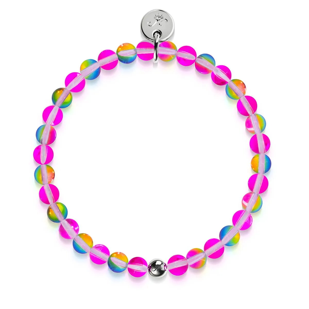 Pink Cosmos | Silver | Galaxy Glass Bead Bracelet