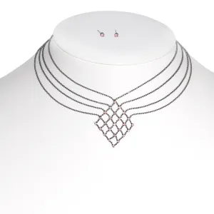 PINK CRYSTAL HEMATITE CHOKER NECKLACE AND EARRINGS SET #SS22290NE53 (SHA12)