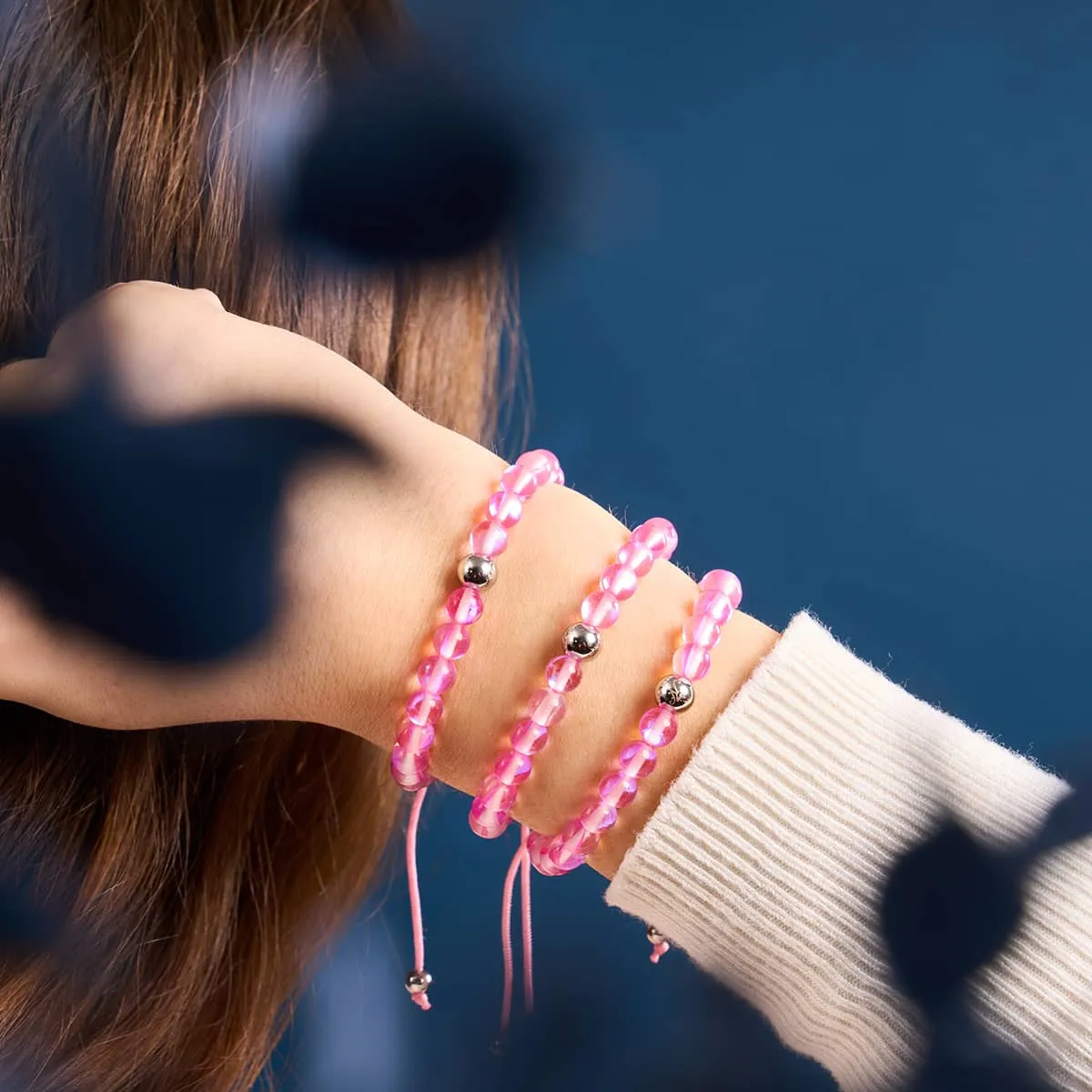 Pink Nebula | Silver | Galaxy Glass Macrame Bead Bracelet