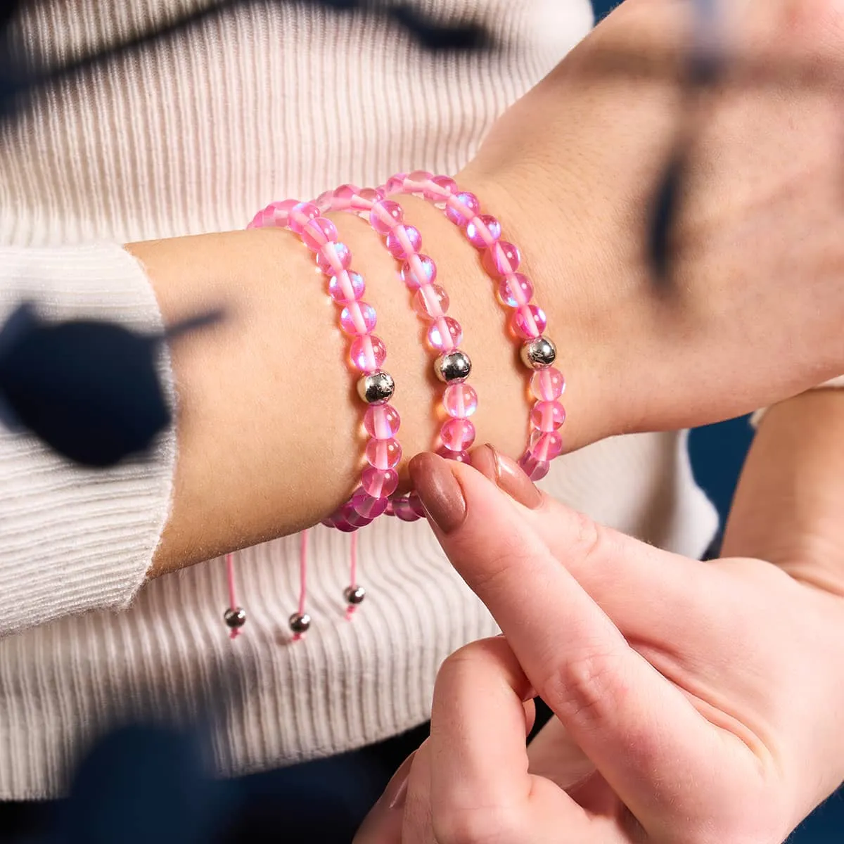 Pink Nebula | Silver | Galaxy Glass Macrame Bead Bracelet