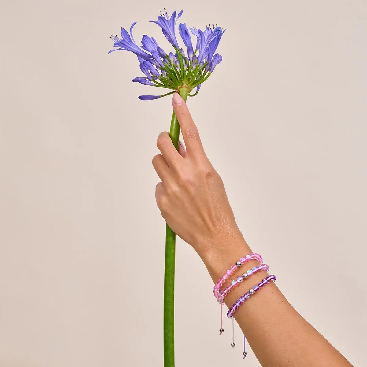 Pink Nebula | Silver | Galaxy Glass Macrame Bead Bracelet