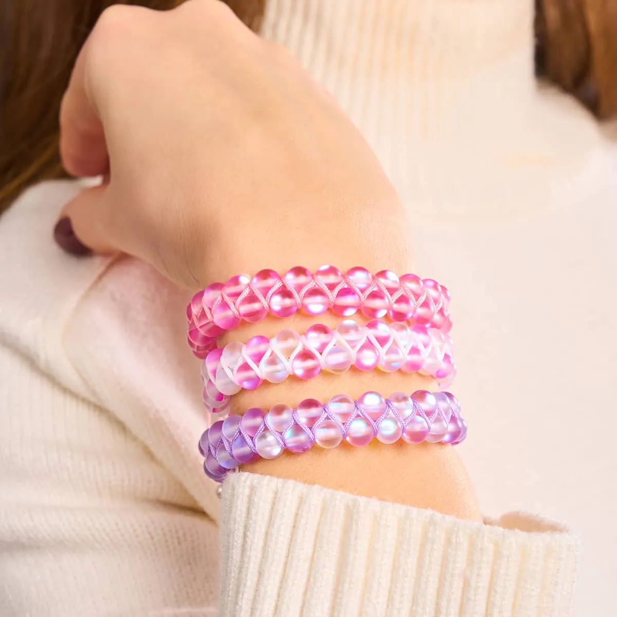 Pink | Silver | Double Mermaid Glass Bracelet