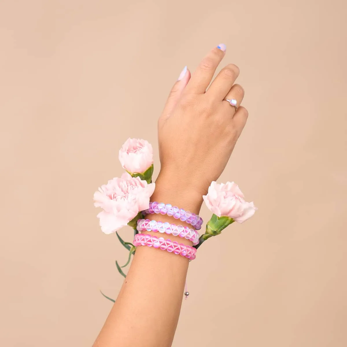 Pink | Silver | Double Mermaid Glass Bracelet