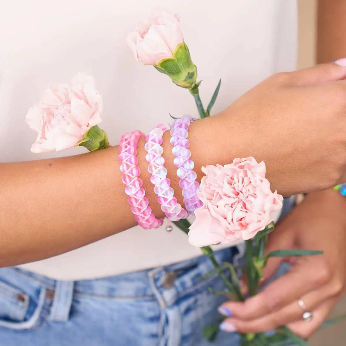 Pink | Silver | Double Mermaid Glass Bracelet