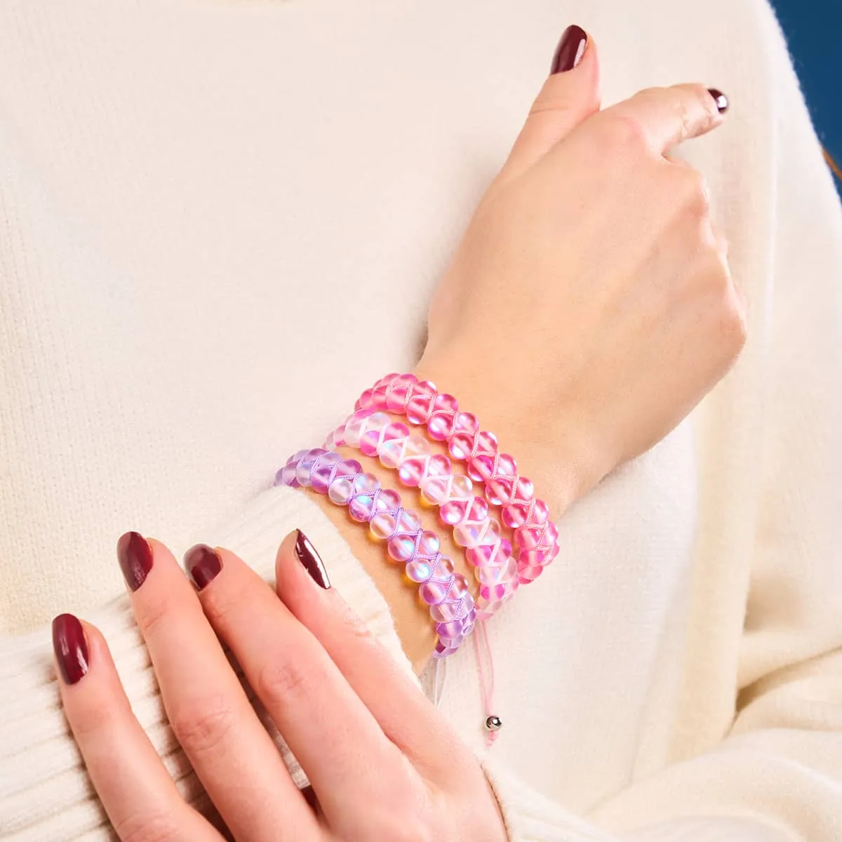 Pink | Silver | Double Mermaid Glass Bracelet