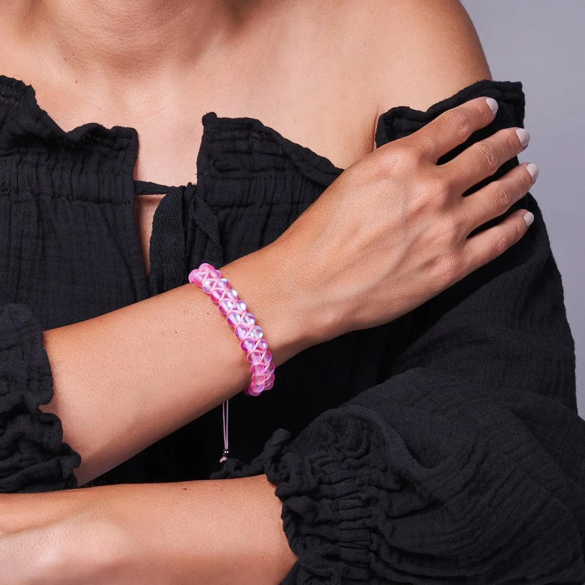 Pink | Silver | Double Mermaid Glass Bracelet