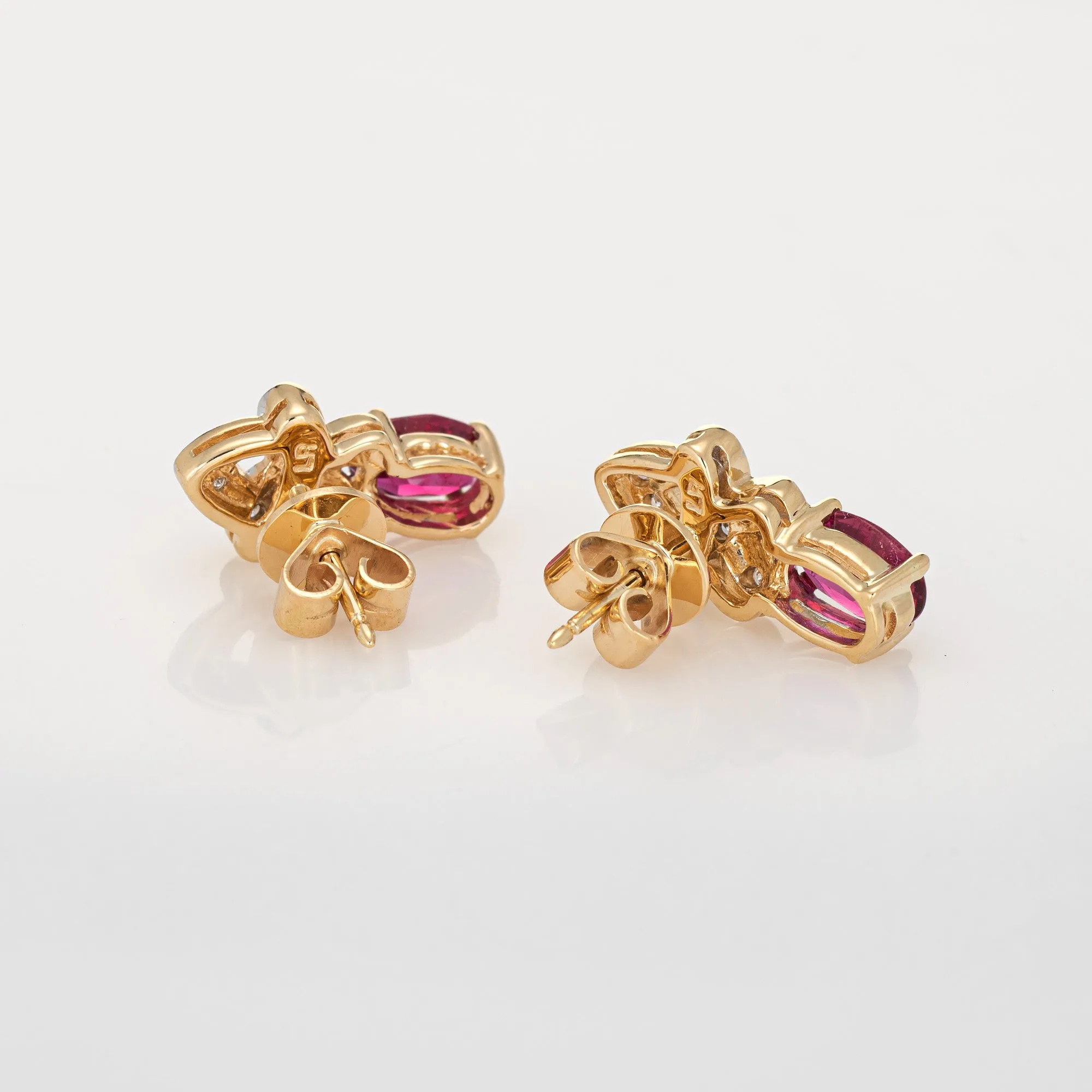 Pink Tourmaline Diamond Earrings Vintage 14k Yellow Gold Estate Jewelry Studs