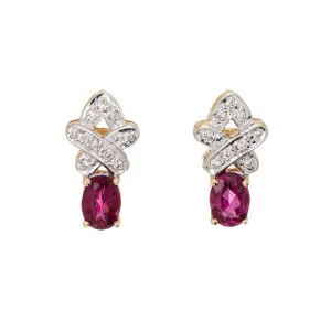 Pink Tourmaline Diamond Earrings Vintage 14k Yellow Gold Estate Jewelry Studs
