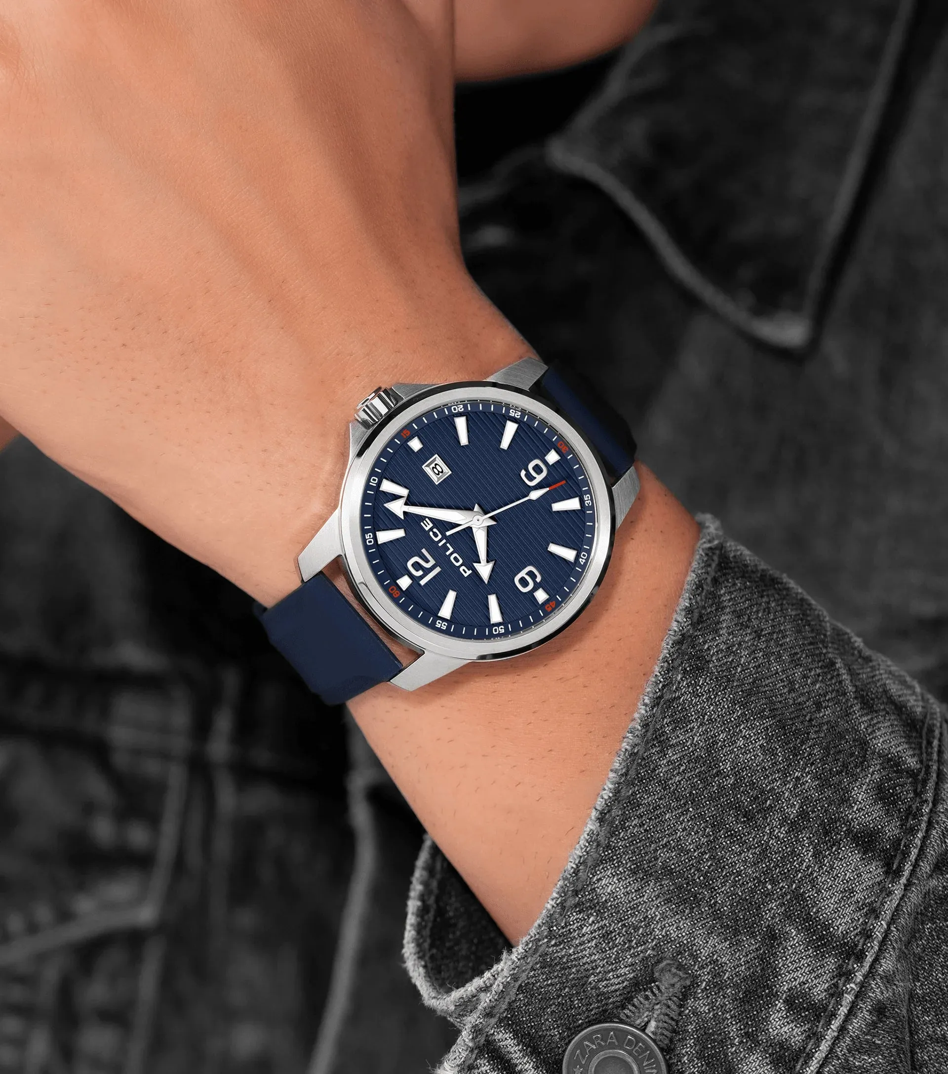 Police Mensor Gents Blue Dial Blue Silicone Strap Watch