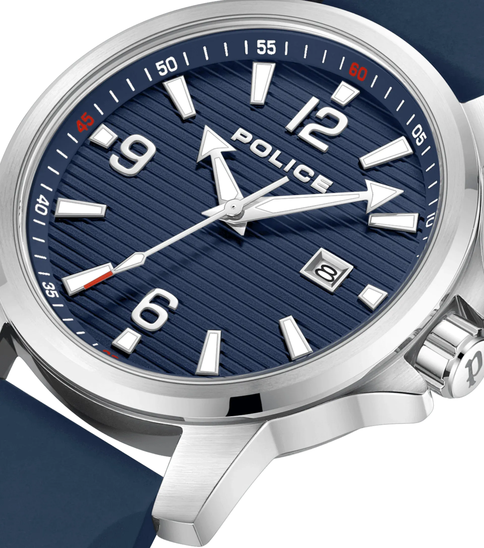 Police Mensor Gents Blue Dial Blue Silicone Strap Watch