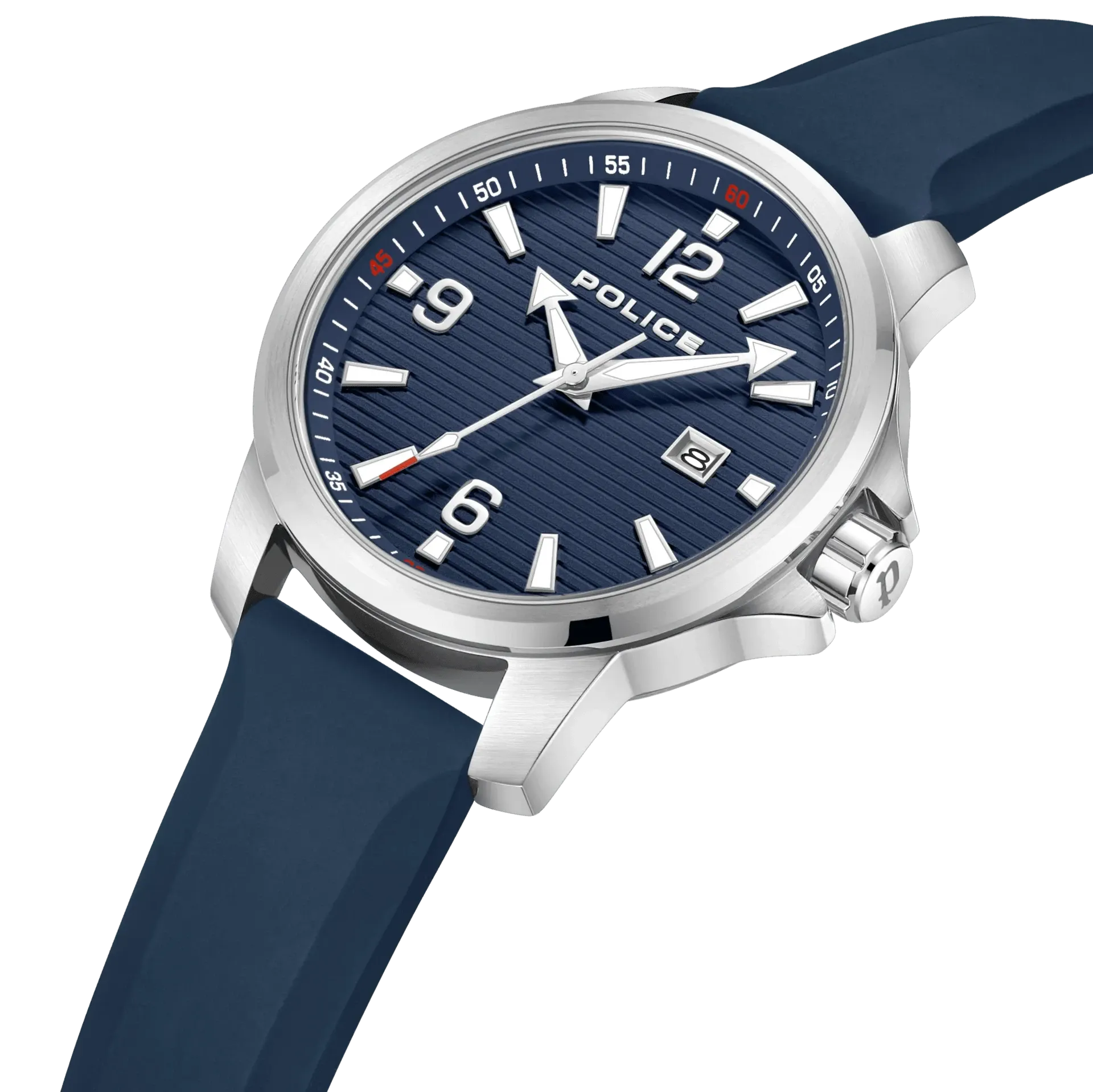 Police Mensor Gents Blue Dial Blue Silicone Strap Watch