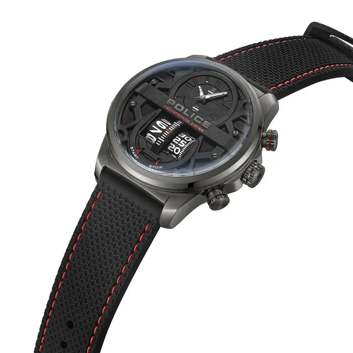 Police Rotorcrom Gents Black Dial IP Gun Stainless Steel Case Silicon Strap Watch