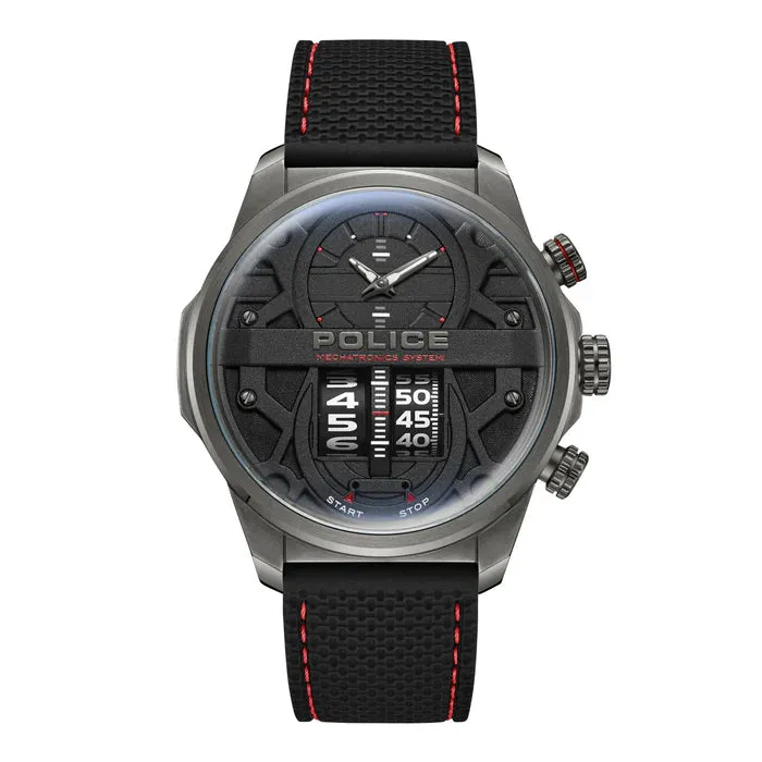 Police Rotorcrom Gents Black Dial IP Gun Stainless Steel Case Silicon Strap Watch