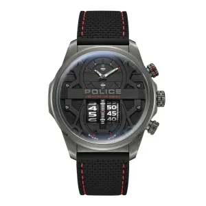 Police Rotorcrom Gents Black Dial IP Gun Stainless Steel Case Silicon Strap Watch