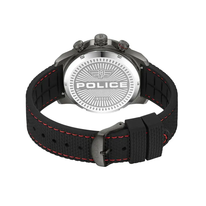 Police Rotorcrom Gents Black Dial IP Gun Stainless Steel Case Silicon Strap Watch