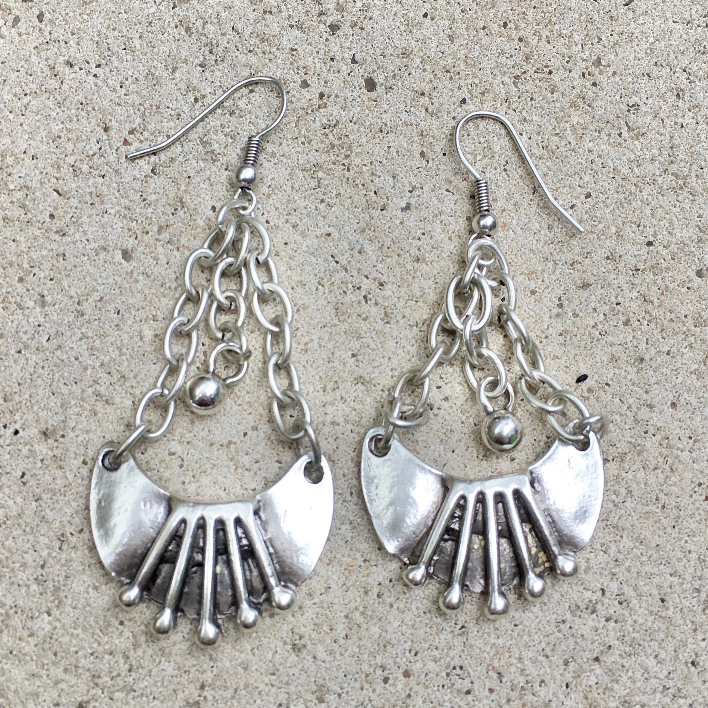 Poppy Drop Chain Half Moon Earrings