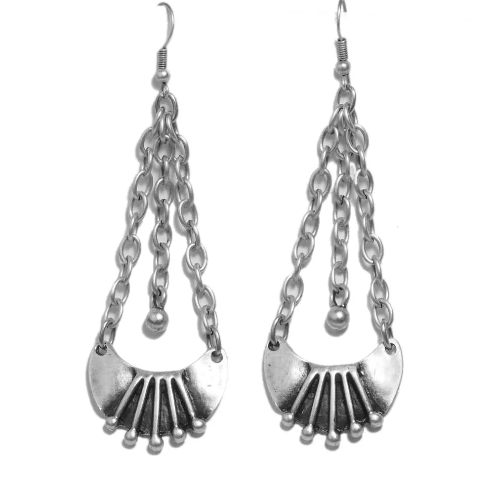 Poppy Drop Chain Half Moon Earrings