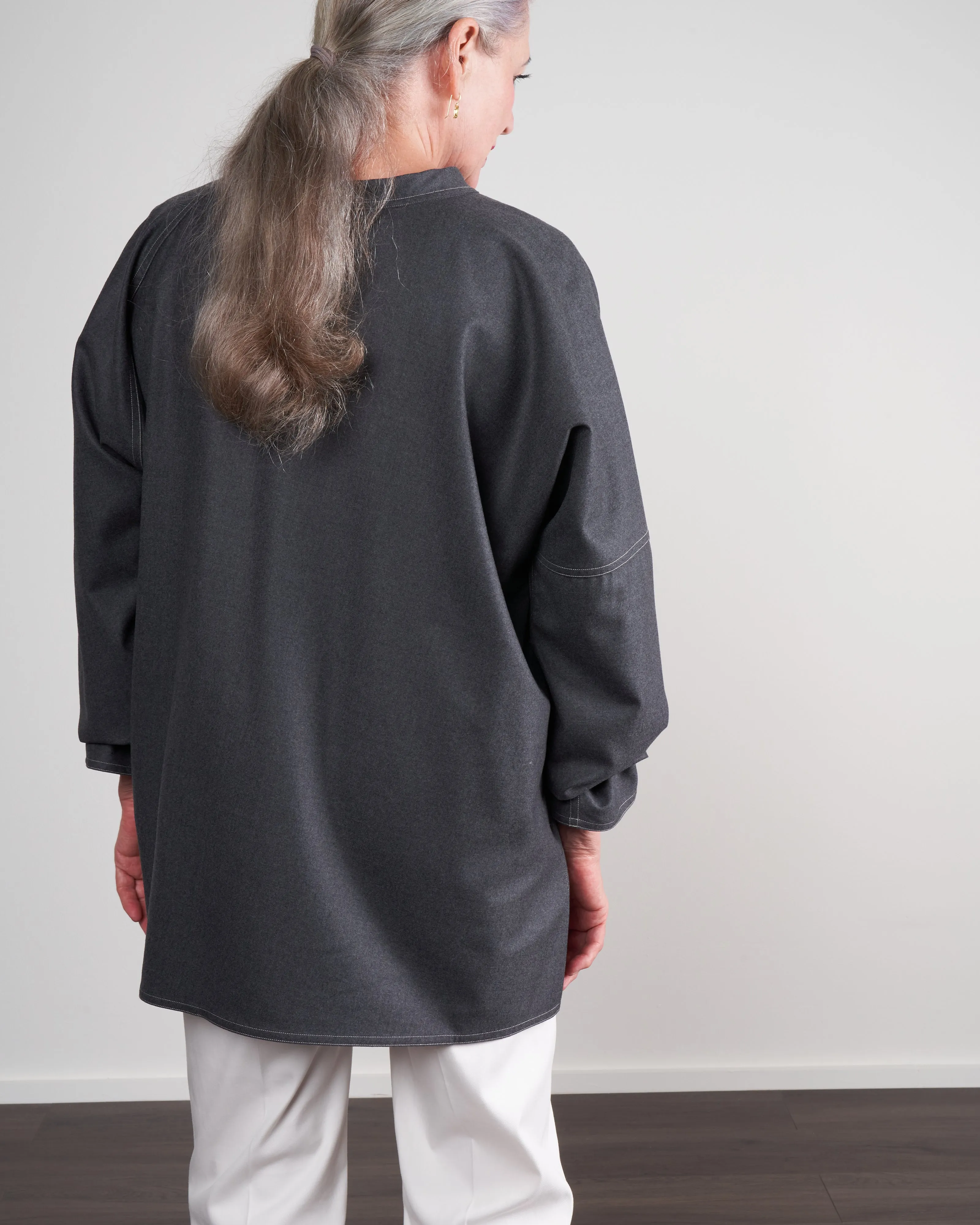 pullover sweater with topstitch - graphite