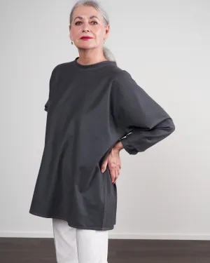 pullover sweater with topstitch - graphite
