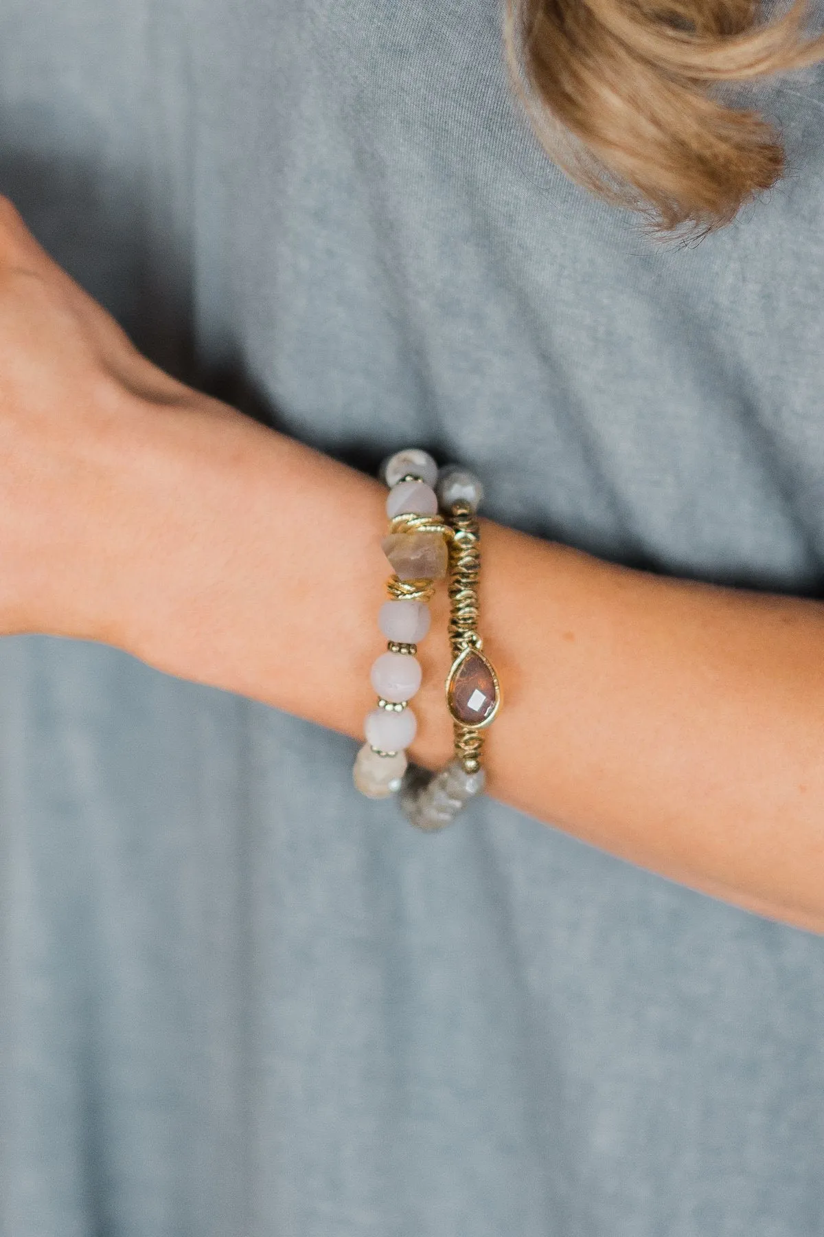 Pulse Perk- Stone Beaded Bracelet Set- Smoke