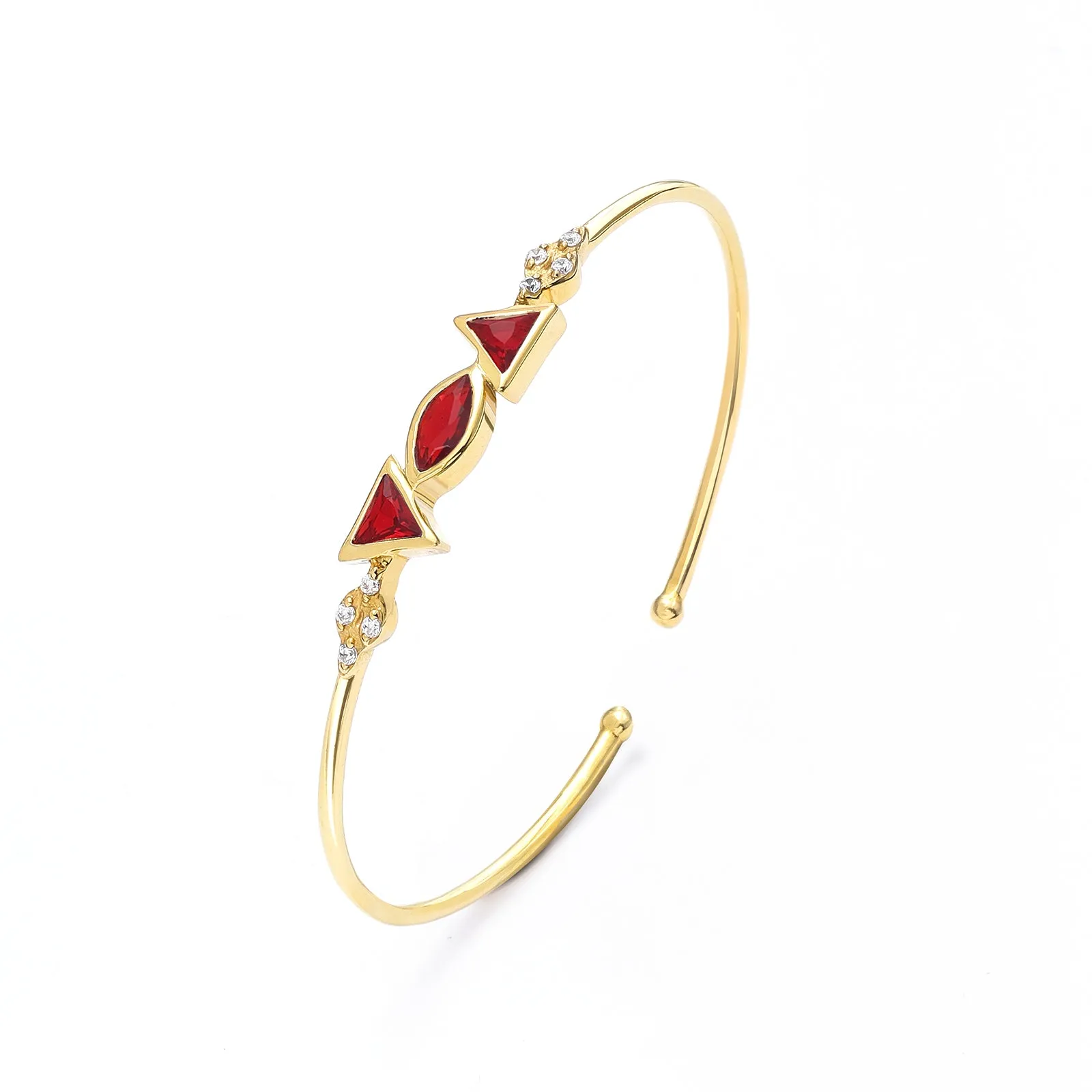 Pure Gold Plated Silver Bracelet with Red Garnet Stone