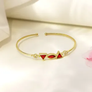 Pure Gold Plated Silver Bracelet with Red Garnet Stone