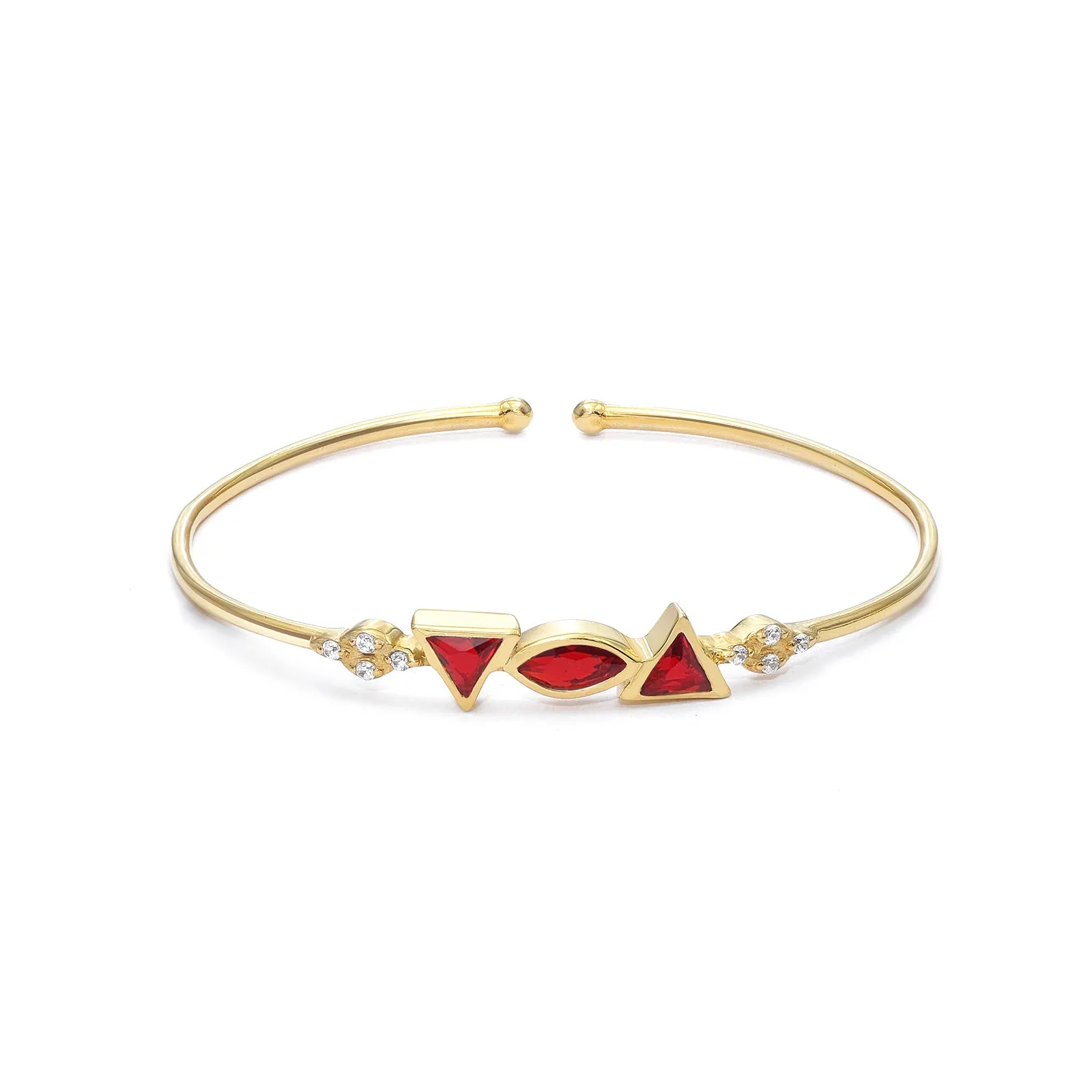 Pure Gold Plated Silver Bracelet with Red Garnet Stone