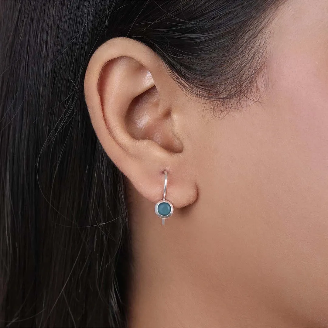 Pure Silver Earrings - Hook With Turquoise Stone