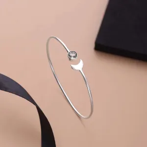 Pure Sterling Silver Lunar Crescent Moon and Sun with Round Zircon Bracelet