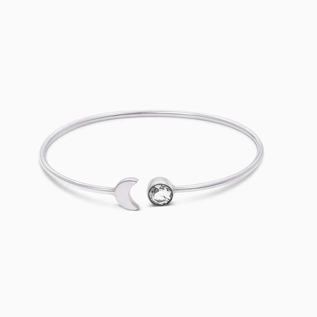 Pure Sterling Silver Lunar Crescent Moon and Sun with Round Zircon Bracelet