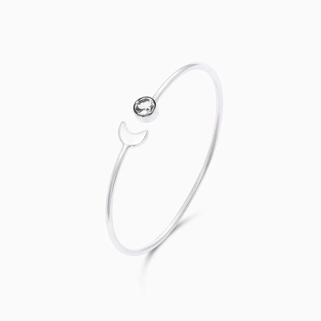 Pure Sterling Silver Lunar Crescent Moon and Sun with Round Zircon Bracelet