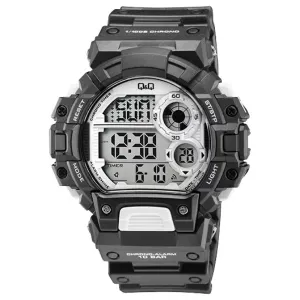 Q&Q Black Rubber Strap White Dial Quartz Watch for Gents - M144J008