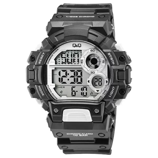 Q&Q Black Rubber Strap White Dial Quartz Watch for Gents - M144J008