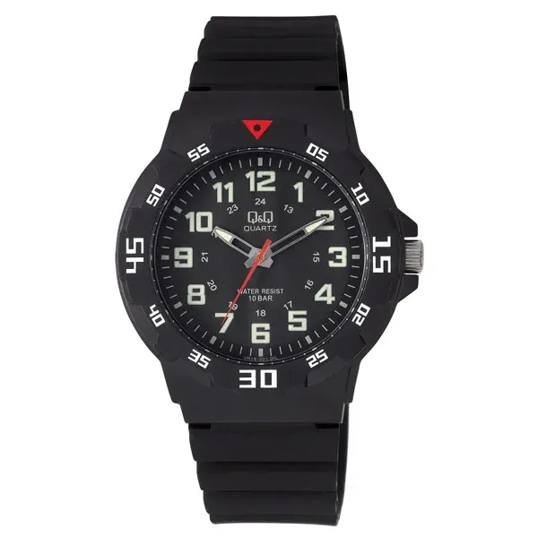Q&Q Black Silicone Strap Black Dial Quartz Watch for Gents - VR18J001Y