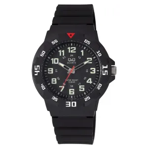 Q&Q Black Silicone Strap Black Dial Quartz Watch for Gents - VR18J001Y