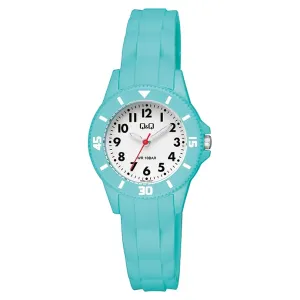 Q&Q Light Blue Silicone Strap White Dial Quartz Watch for Ladies - V26A006VY