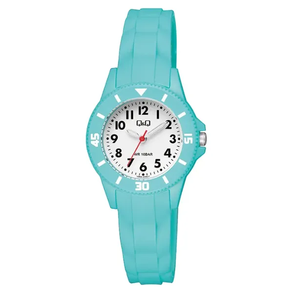Q&Q Light Blue Silicone Strap White Dial Quartz Watch for Ladies - V26A006VY