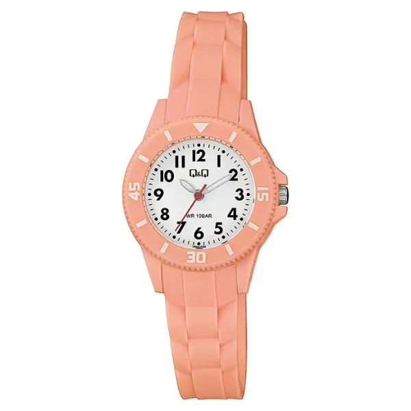 Q&Q Orange Silicone Strap White Dial Quartz Watch for Ladies - VS66J006Y