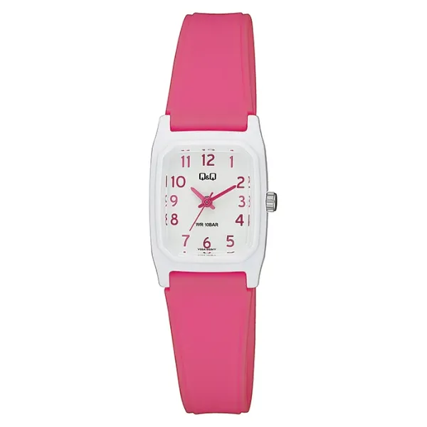 Q&Q Pink Silicone Strap White Dial Quartz Watch for Kids - V33A003VY