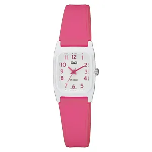 Q&Q Pink Silicone Strap White Dial Quartz Watch for Kids - V33A003VY